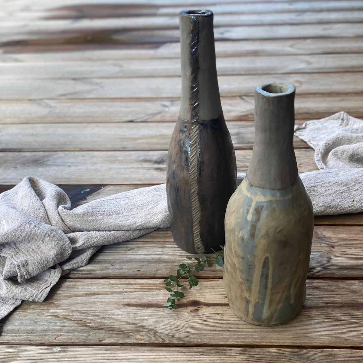 Keramikvase grau-blau-beige - FRANZARTKERAMIK
