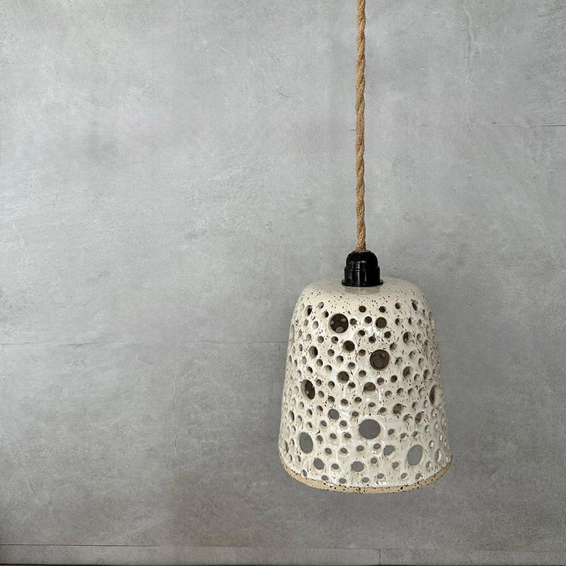 BOHEMIAN White Loch-Lampe, hohe Keramik-Pendelleuchte - FRANZARTKERAMIK