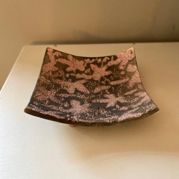 Rakukeramikschale, Blütenmuster rosé - FRANZARTKERAMIK