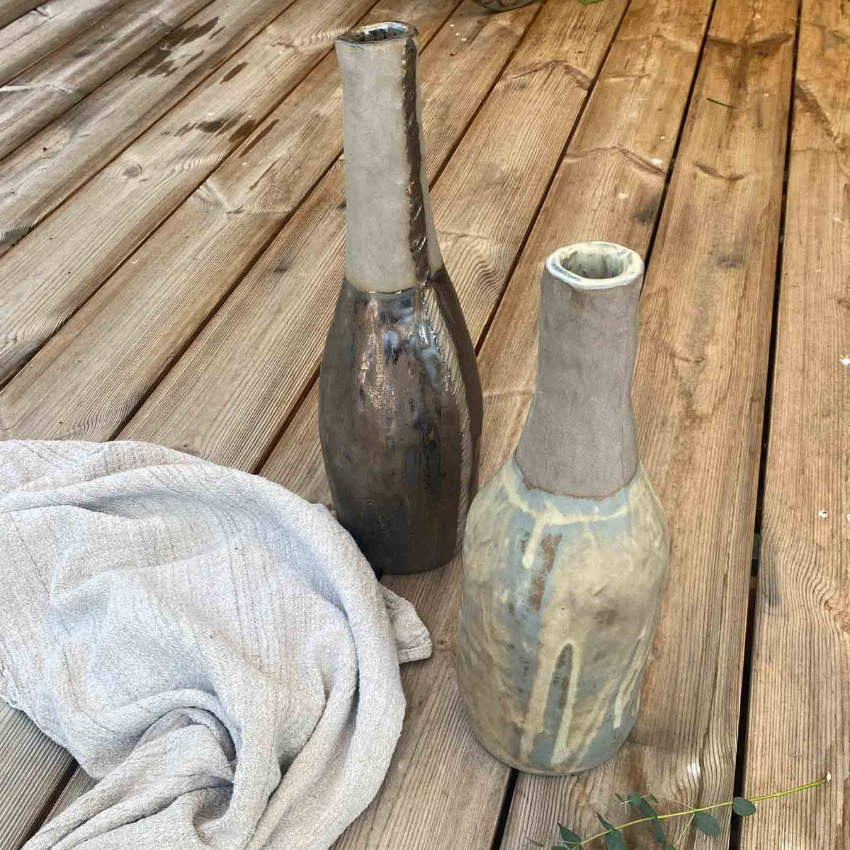 Keramikvase grau-blau-beige - FRANZARTKERAMIK