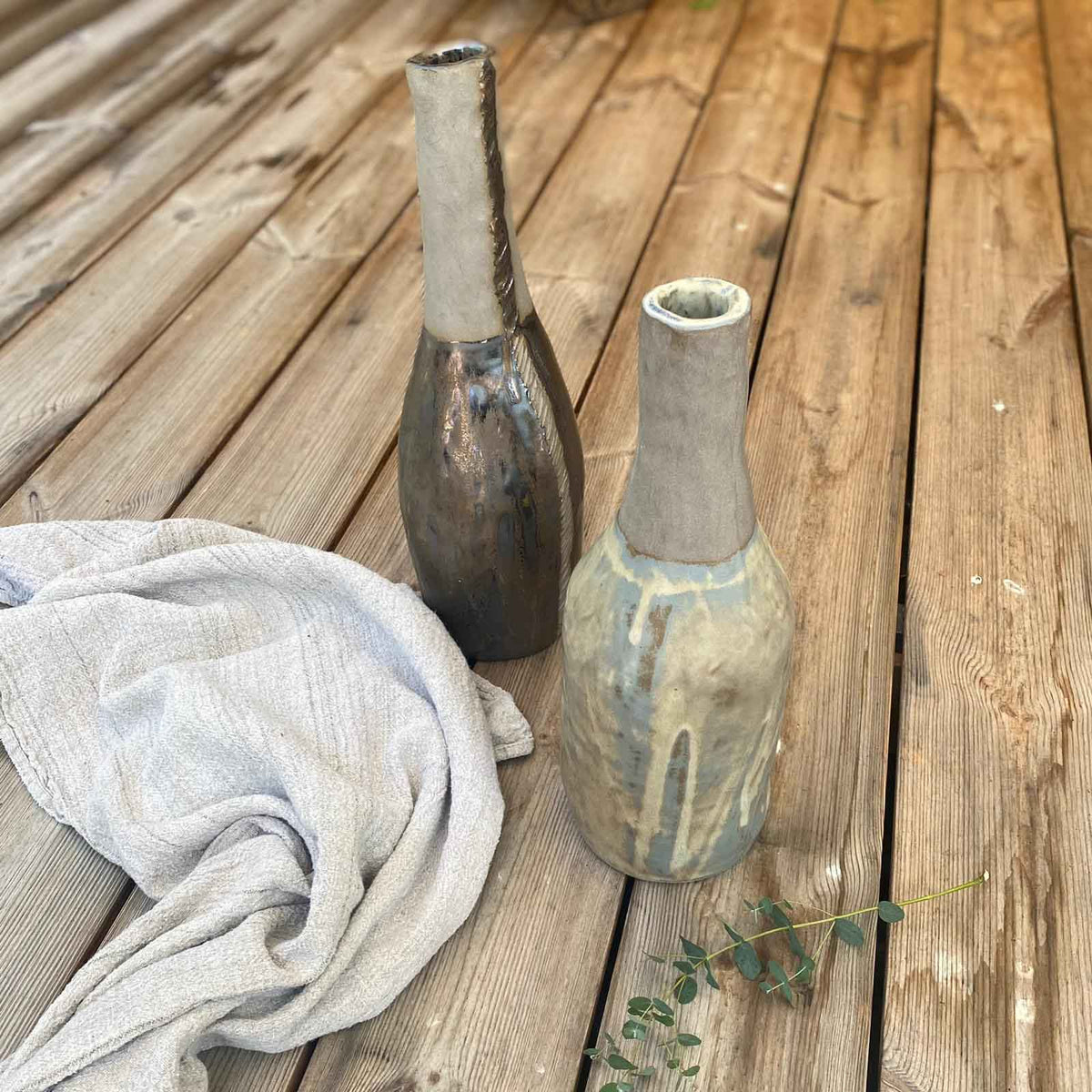 Keramikvase grau-blau-beige - FRANZARTKERAMIK