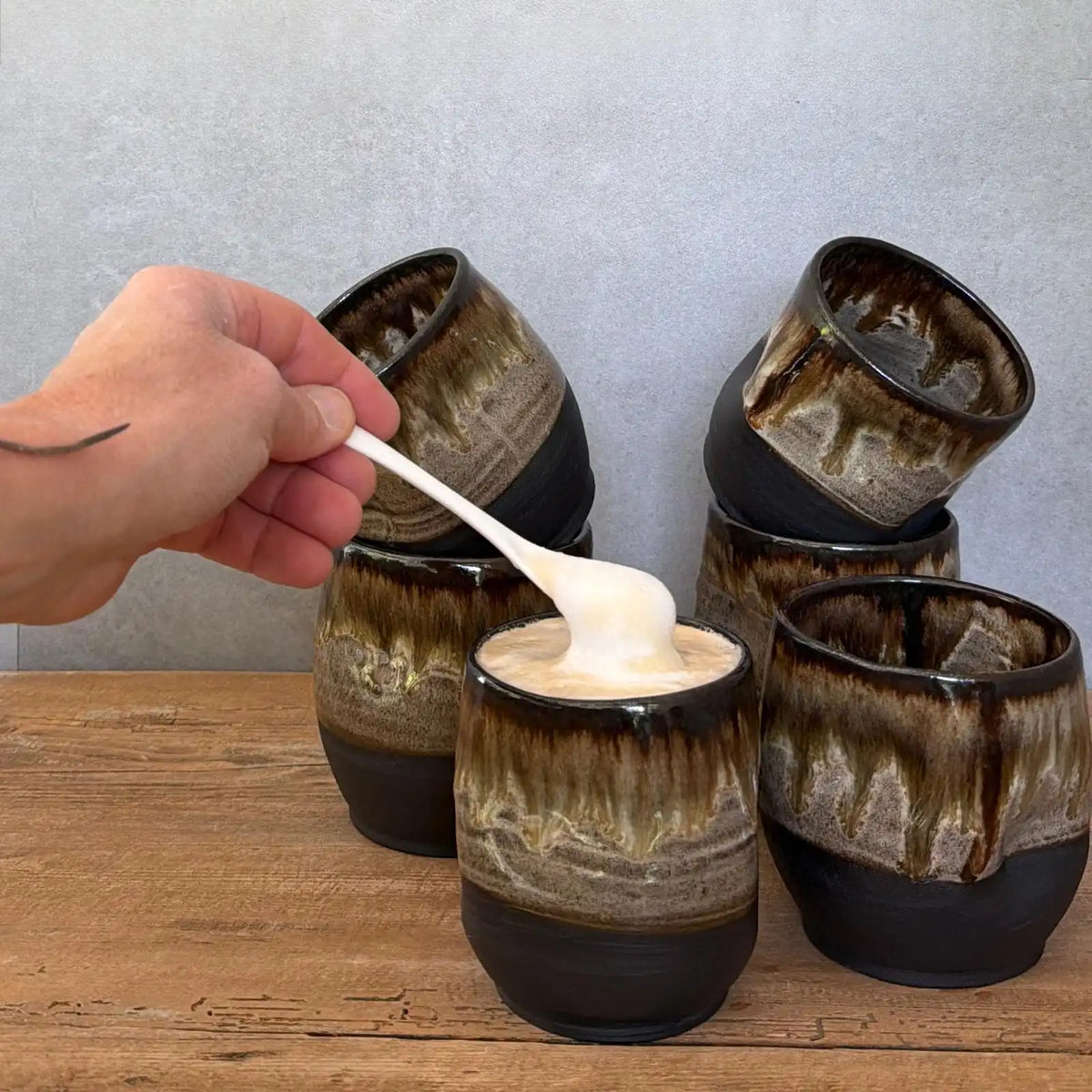 6  Keramikbecher ohne Henkel mit Cappuccino, FRANZART
