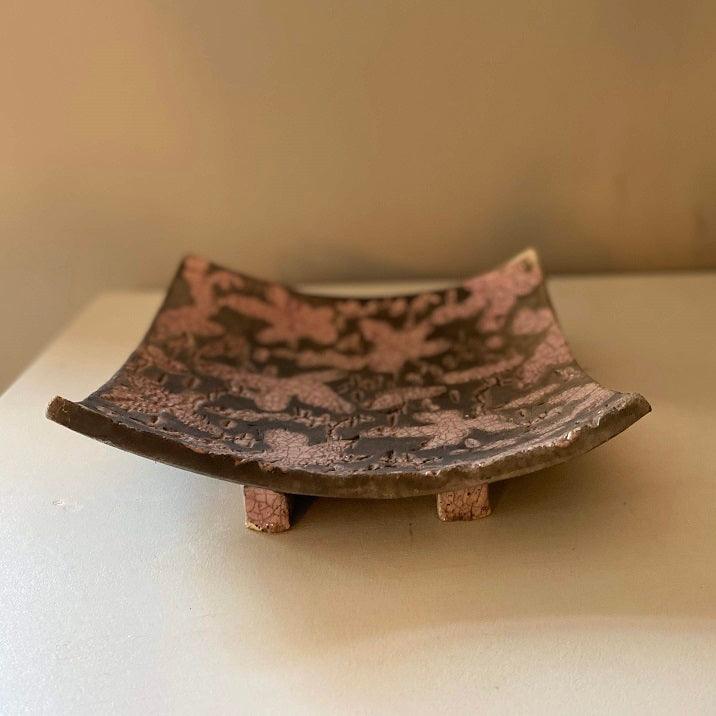 Rakukeramikschale, Blütenmuster rosé - FRANZARTKERAMIK